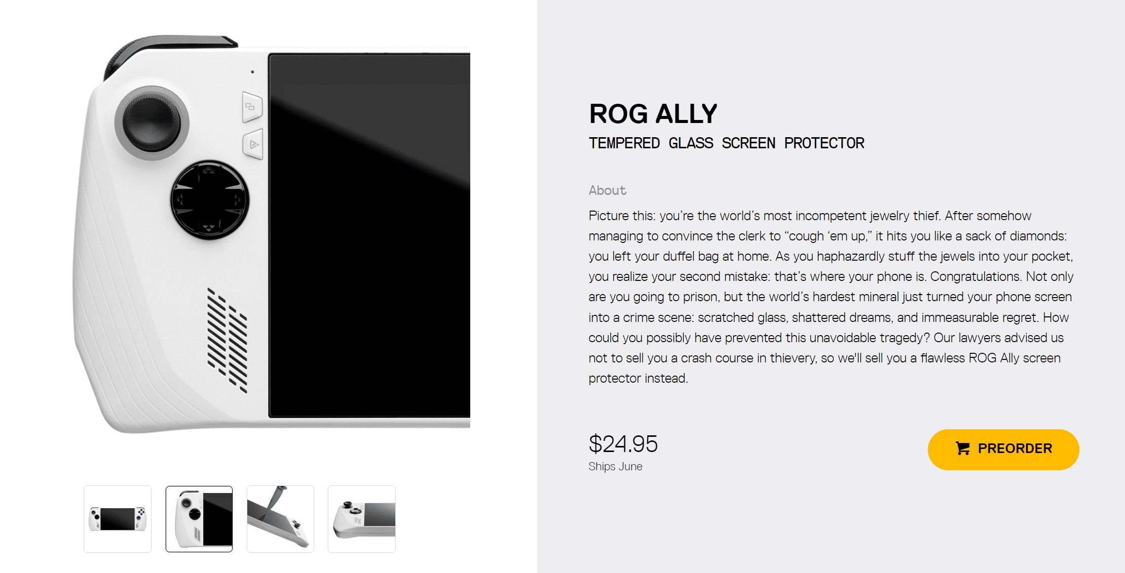 dbrand rog ally tempered glass screen protector
