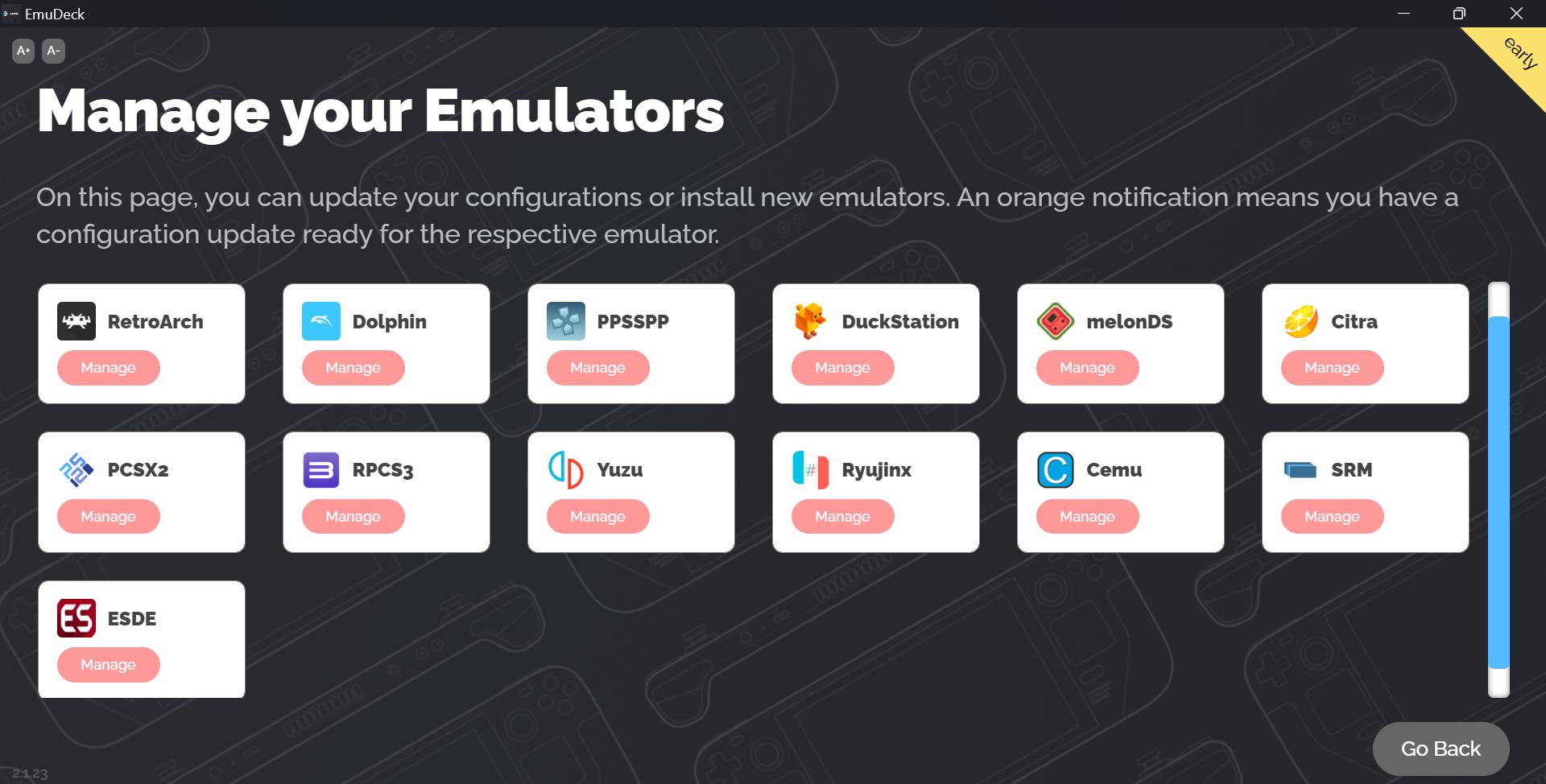 EmuDeck choose emulator to update